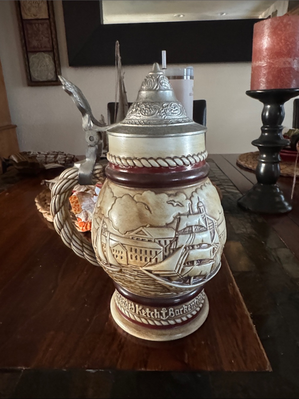 Avon Ceramic Nautical Stein in Cream, Brown and Silver